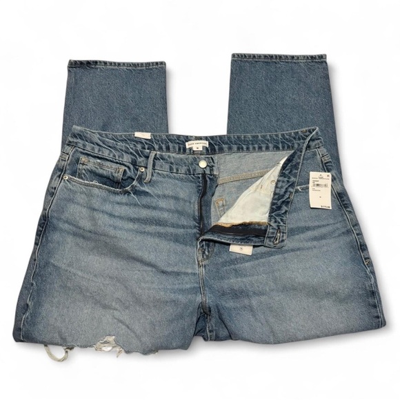 Good American Sz 18 Good Boy Jeans High Rise Straight Leg Distressed Light Wash - Picture 5 of 7